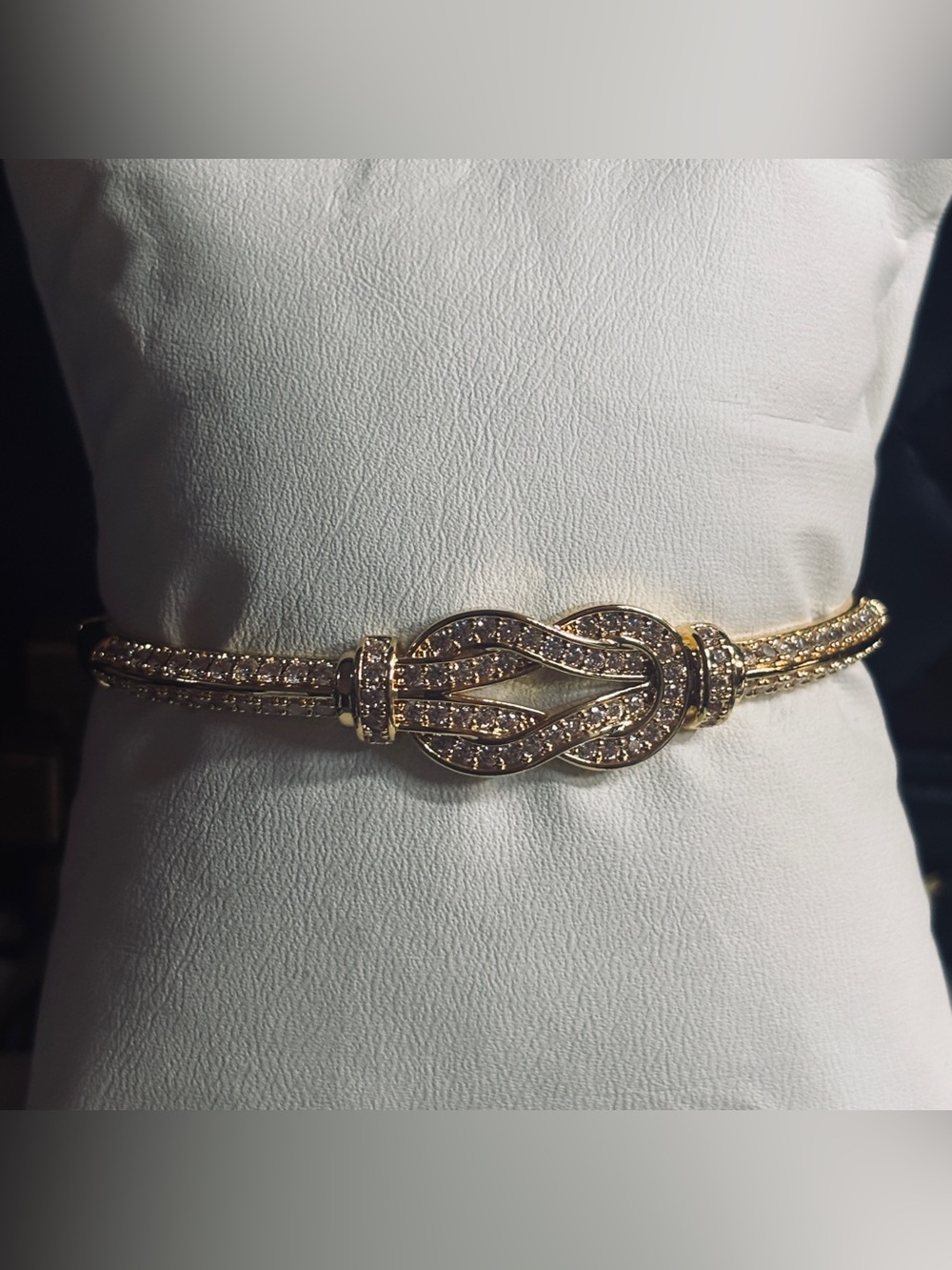 Gold Tone Crystal Knot Statement Belt